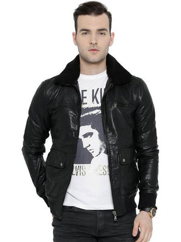 BARESKIN BLACK LEATHER BIKER JACKET WITH DETACHABLE COLLAR PRO