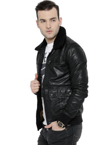 BARESKIN BLACK LEATHER BIKER JACKET WITH DETACHABLE COLLAR PRO