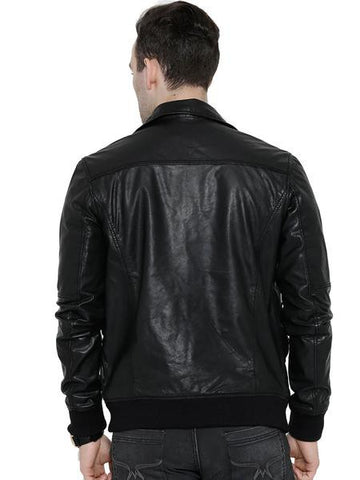 BARESKIN BLACK LEATHER BIKER JACKET WITH DETACHABLE COLLAR PRO
